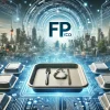 An image depicting the future potential of FP Corporation, a leading company in food container trays. The background shows a futuristic cityscape with advanced technology and innovation. The logo 'fpco' is prominently displayed, symbolizing growth and potential.