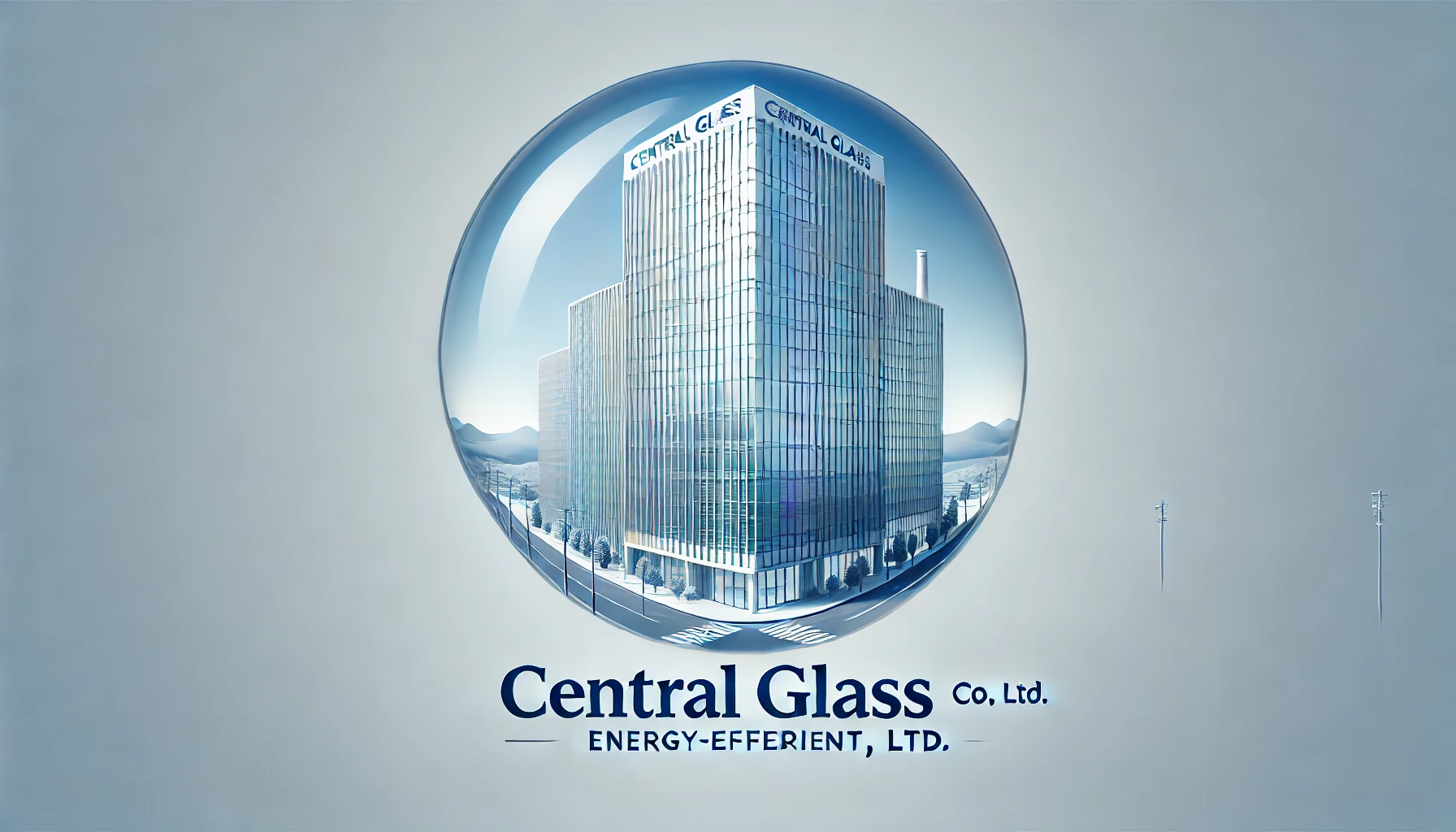 An image of Central Glass Co., Ltd., a Japanese glass manufacturer known for energy-efficient and earthquake-resistant glass products. The image should include a modern office building with the company's logo, showcasing its central role in the glass industry.